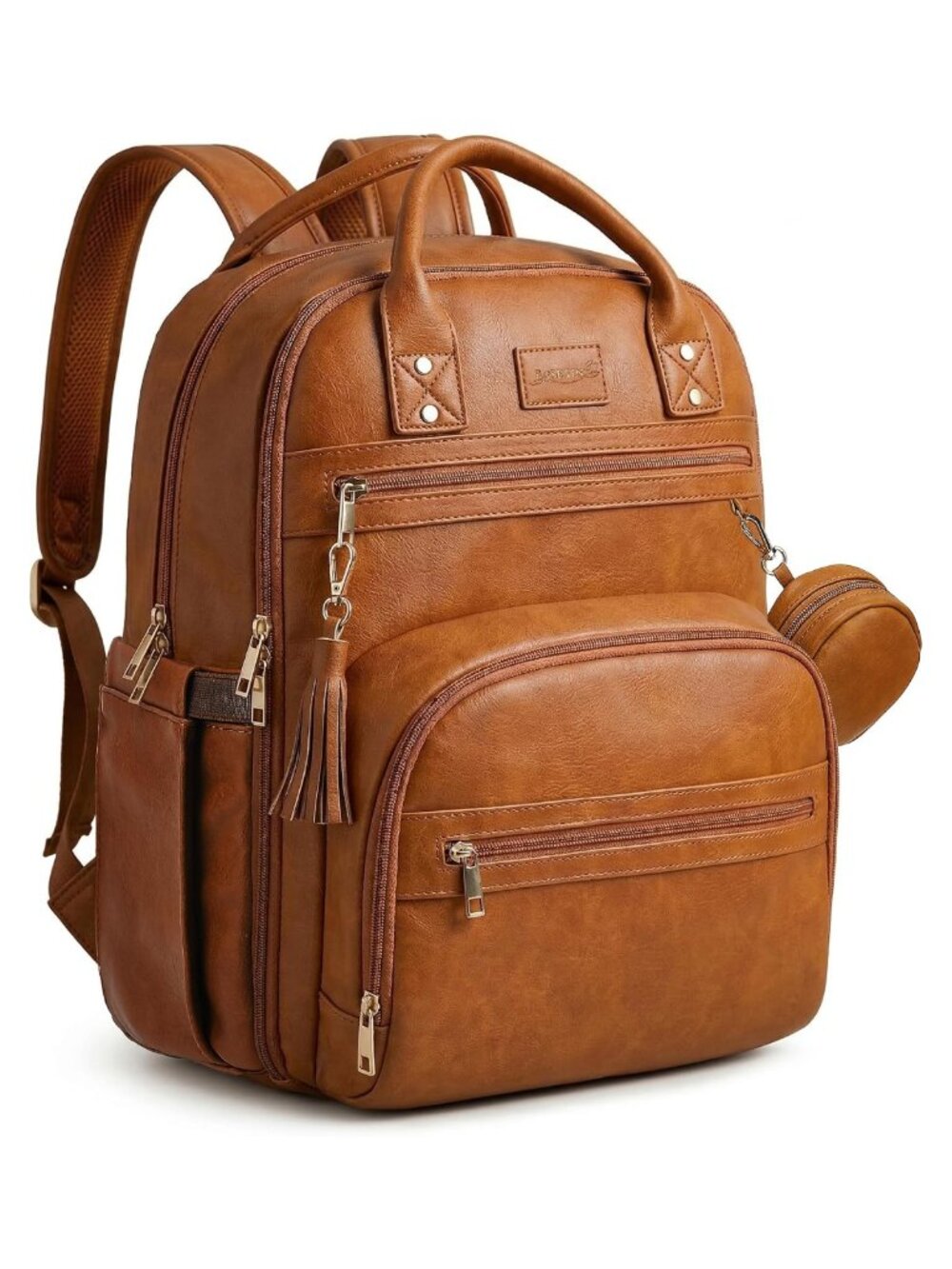 Vegan Leather Diaper Bag Backpack 35L Waterproof with Changing Pad, Stroller